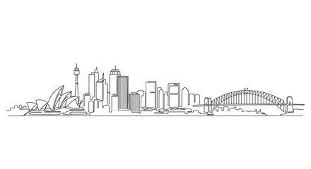 Obraz premium Sydney Skyline in Line Art: A sleek line art depiction of the iconic Sydney skyline, showcasing its architectural grandeur and unique landmarks. 
