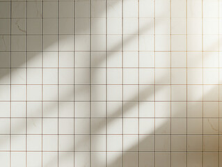 Sunlight casting shadows on a tiled wall, creating a serene atmosphere in a modern space