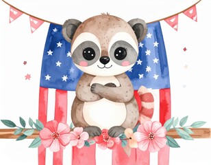 A cute cartoon lemur. Adorable animated primate funny ringtail cheerful fauna digital drawing image.