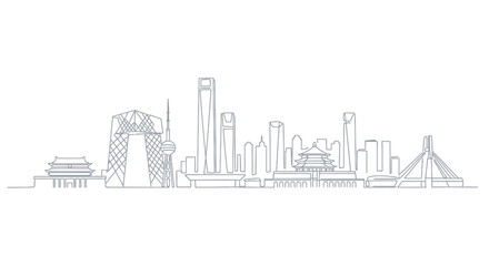 Cityscape Skyline Line Art: a stunning minimalist line art depicting the iconic architectural silhouettes. A refined image, perfect for conveying the essence of an urban landscape.