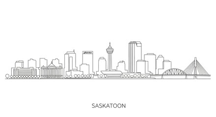 Obraz premium Saskatoon Cityscape Skyline: A detailed line-art illustration showcasing the iconic skyline of Saskatoon. capturing the architectural essence of the city.