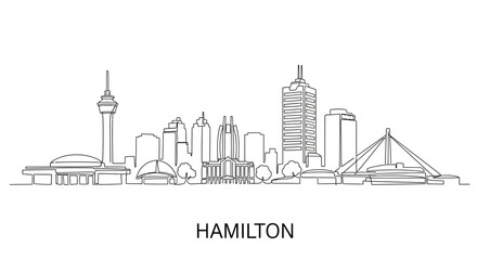 Fototapeta premium Hamilton Cityscape Outline: A minimalist, line-art illustration of the Hamilton skyline, capturing the essence of the city's architectural features in a clean and elegant design.