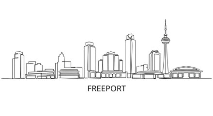 Obraz premium Freeport Cityscape: A minimalist line drawing showcases the urban form of Freeport, depicting iconic buildings and structures in a simple, elegant style.