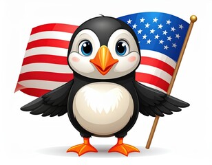 A cute cartoon puffin. Adorable comic seabird avian drawing comical puffin birdlike illustration fauna.