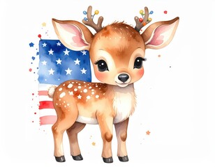 A cute cartoon reindeer calf. Adorable comic caribou fawn holiday mammal xmas season joyful wintertide.