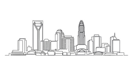 Cityscape in Line: A monochromatic line-art depiction of a modern city skyline, a visual representation of an urban environment, focusing on architectural structures.