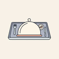 Obraz premium Food served on a tray with cutlery and a covered dish.