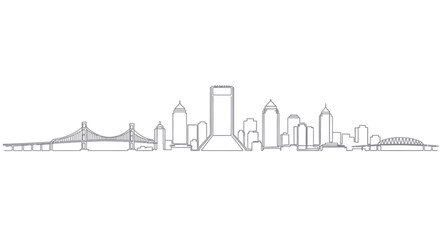 Cityscape Silhouette: A minimalist black and white outline of an iconic cityscape, showcasing the unique architecture of a modern urban area.