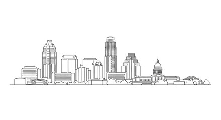 Naklejka premium Austin Cityscape: A simple illustration, showcasing the architectural diversity of Austin, the cityscape, lines gracefully illustrating the city's landmarks and structures.