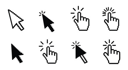 Collection of Pixelated Mouse Cursors Illustration and Hand Pointers for Digital Interface