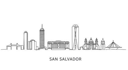 San Salvador Skyline: A minimalist line art captures the essence of San Salvador's iconic architecture and urban landscape in a clean and contemporary style. 