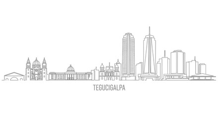 Tegucigalpa Skyline: A minimalist, line-art depiction of Tegucigalpa's iconic cityscape. Clean lines capture the essence of the city's unique architecture.
