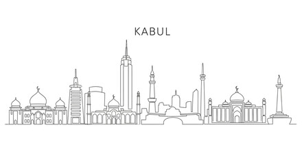 Kabul Skyline Silhouette: Capturing the essence of Kabul, this minimalist line art showcases iconic architectural landmarks against the backdrop of the city.