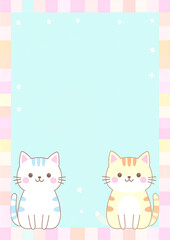 A4-sized paper templates with adorable cartoon cat designs. Each page features a different layout with soft pastel colors, cute illustrations of cats, and playful borders, perfect for children's