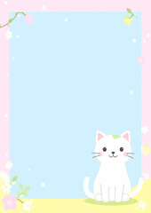 A4-sized paper templates with adorable cartoon cat designs. Each page features a different layout with soft pastel colors, cute illustrations of cats, and playful borders, perfect for children's