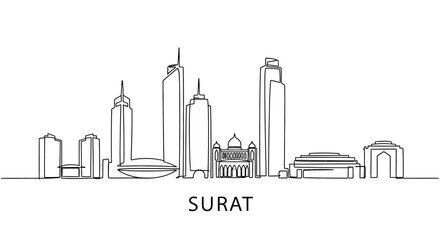 Obraz premium Surat Cityscape: A stylized line art rendering of Surat's distinctive buildings, offering a modern perspective on the city's architectural diversity.