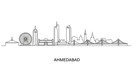 Obraz premium Ahmedabad Cityscape: A clean, minimalist line drawing presents the city of Ahmedabad in a distinctive skyline silhouette.