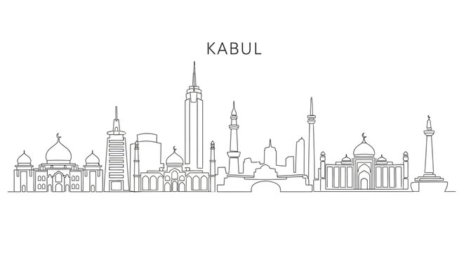 Kabul Skyline Silhouette: Capturing the essence of Kabul, this minimalist line art showcases iconic architectural landmarks against the backdrop of the city.
