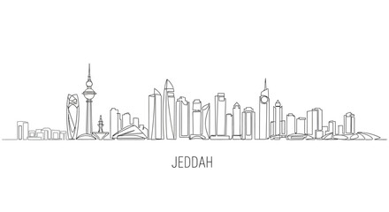 City Skyline in Ink: An ink illustration of a modern cityscape, showcasing a line drawing of high-rise buildings and iconic landmarks. 