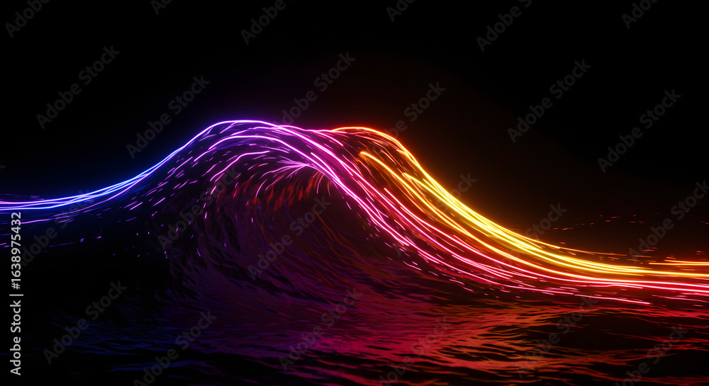 Poster a captivating visualization of abstract light waves against a dark background, offering a unique and