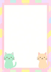 A4-sized paper templates with adorable cartoon cat designs. Each page features a different layout with soft pastel colors, cute illustrations of cats, and playful borders, perfect for children's