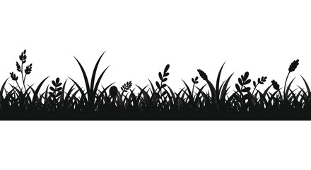 Silhouette of Wildflowers and Grass Meadow Border
