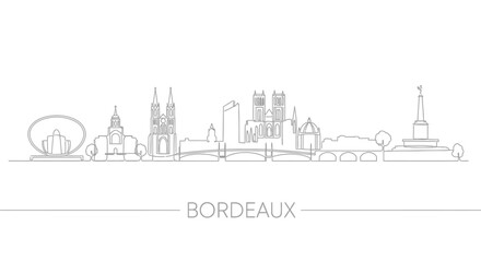 Bordeaux Cityscape Silhouette: Minimalist line art captures the essence of Bordeaux's iconic skyline, showcasing its architectural marvels and cultural heritage in a simple, elegant design.