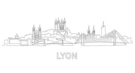 Obraz premium Lyon Skyline: A minimalist linear depiction of Lyon's skyline, capturing the architectural elegance and iconic landmarks in a clean, artistic style.