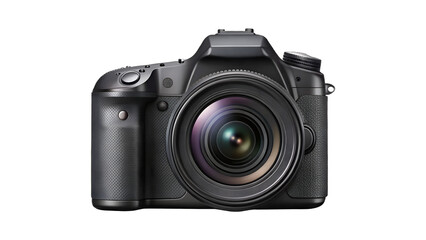 Modern black dslr camera isolated on transparent background, a professional digital photography equipment for capturing highquality images and videos
