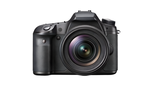 Modern black dslr camera isolated on transparent background, a professional digital photography equipment for capturing highquality images and videos