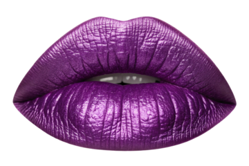 Metallic purple lips open mouth isolated on transparent background
