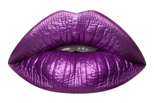 Metallic purple lips open mouth isolated on transparent background