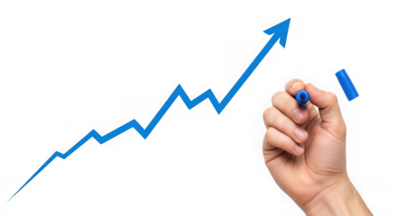 Ai generated image of hand drawing an upward trending graph isolated on transparent background