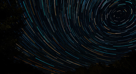 A Captivating Journey Through Time: Exploring Star Trails and Celestial Motion Across the Night Sky with Vibrant Colors and a