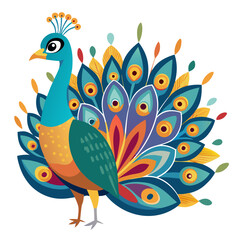 Fototapeta premium Peacock Vector – Elegant Bird with Colorful Decorative Feathers, Flat Style Isolated Illustration