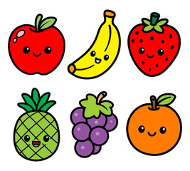 cute fruits cartoon style chibi
