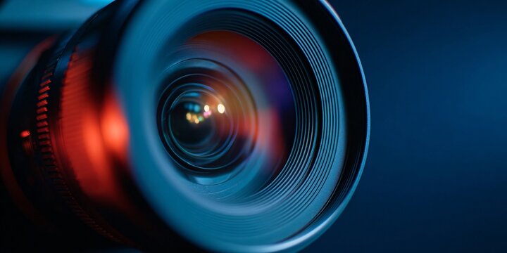 Macro closeup of camera lens aperture zoom background