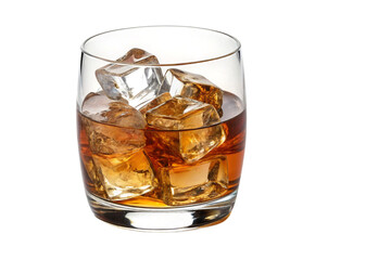 Glass of whiskey with ice cubes isolated on transparent background