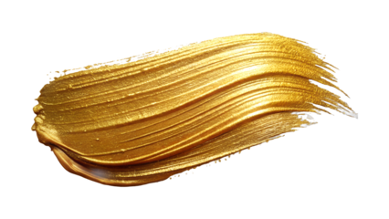 A golden brush stroke isolated on transparent background, showcasing a metallic texture and glitter, ideal for adding a touch of luxury and artistic flair