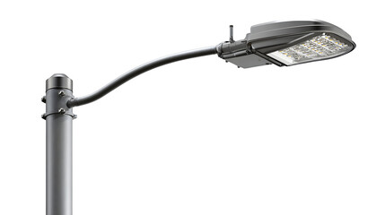 A single, urban street light (modern LED style) extending from a pole, unlit, isolated on a Transparent background
