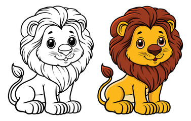 Cute lion cartoon coloring