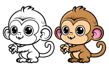 Cute monkey cartoon coloring