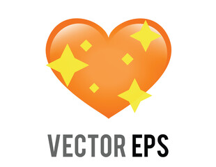 Glossy orange love heart icon with sparkling stars, used for expressions of shimmering