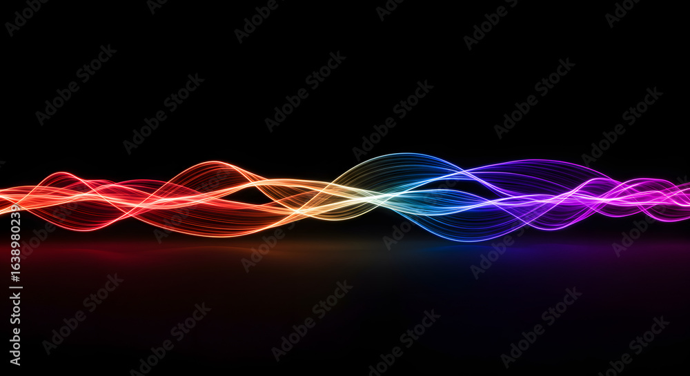 Aufkleber abstract colorful light waves on black background: a dynamic visualization of energy and technology 