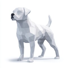 Fototapeta premium Low Poly White Dog 3D Render on White Background