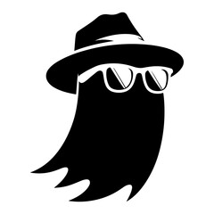 simpil Halloween Ghost with sunglasses  silhouette with  white background
