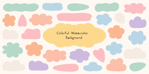 Soft pastel watercolor shapes and clouds background