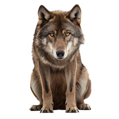 Fototapeta premium Gray wolf isolated on transparent background facing forward 