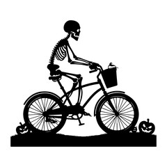 Obraz premium silhouette of a cyclist on a bicycle Skeletal Cyclist Climbing Black and White Vector Illustration
