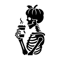 Skeleton Sipping Coffee with Straw, Vector Art
